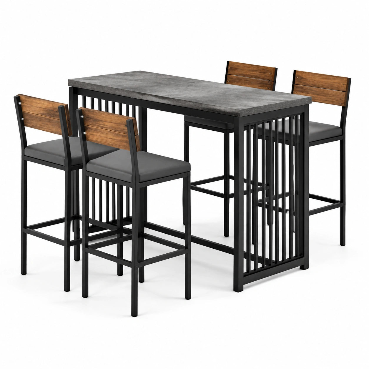 Bartisch-Set Metall Eiche Kunstleder