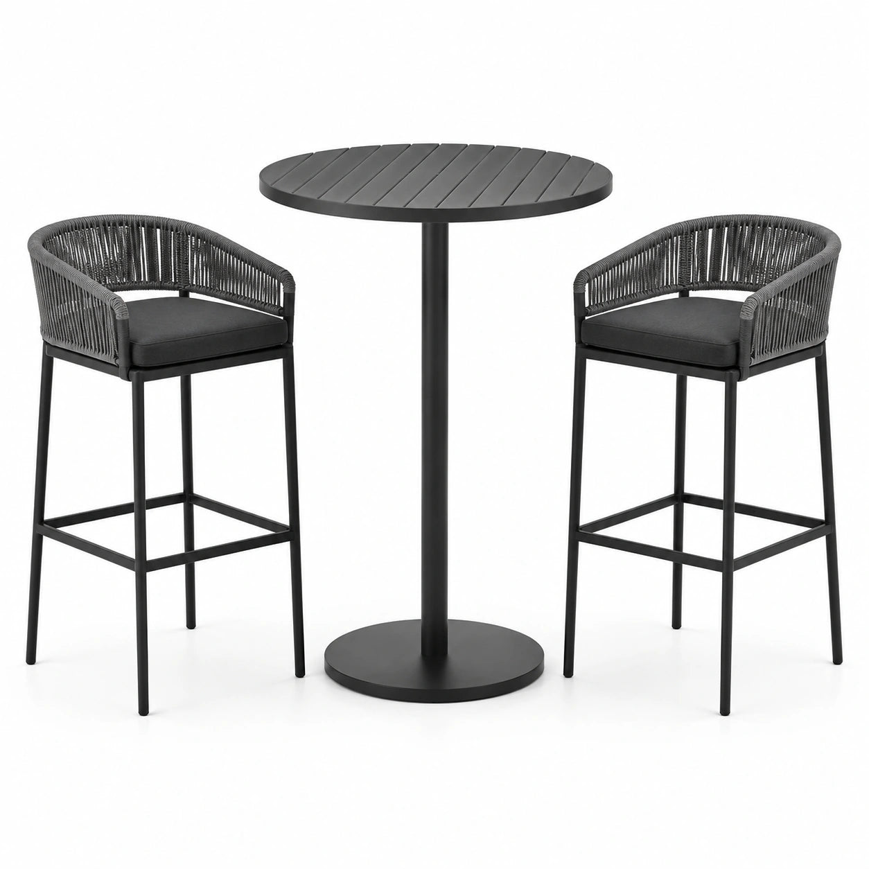 Rundes Bartisch-Set aus Aluminium und Polyestergarn in Schwarz