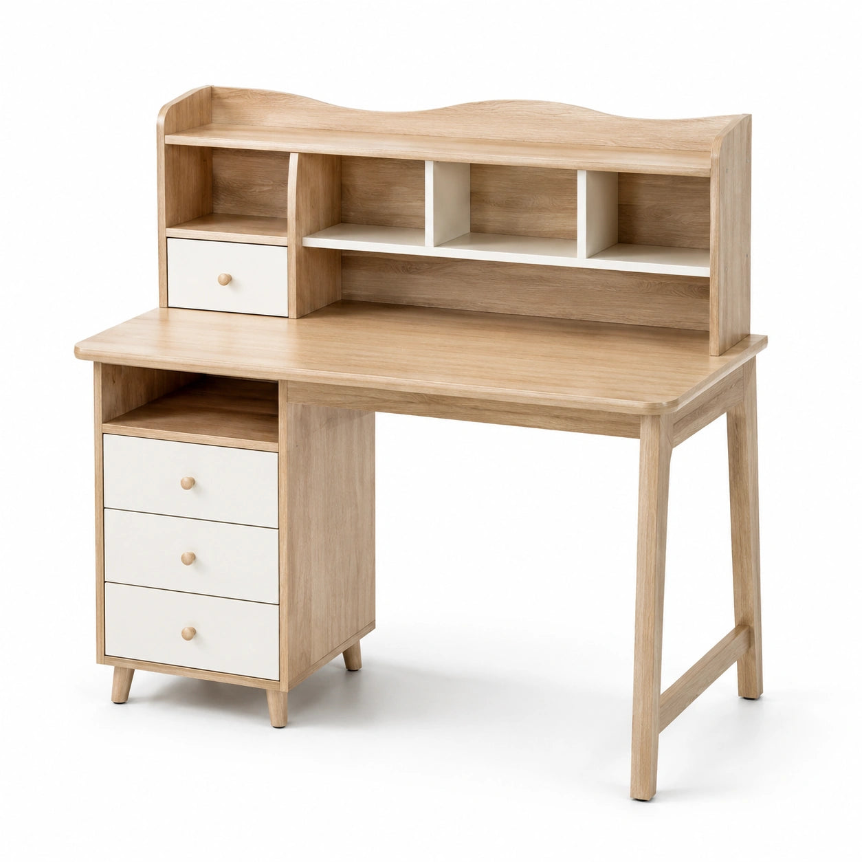 Schreibtisch aus MDF und Massivholz Eichenfurnier/Weiß