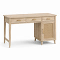 Schreibtisch aus Eichenholz mit 3 Schubladen und Geflecht-Tür, Beige