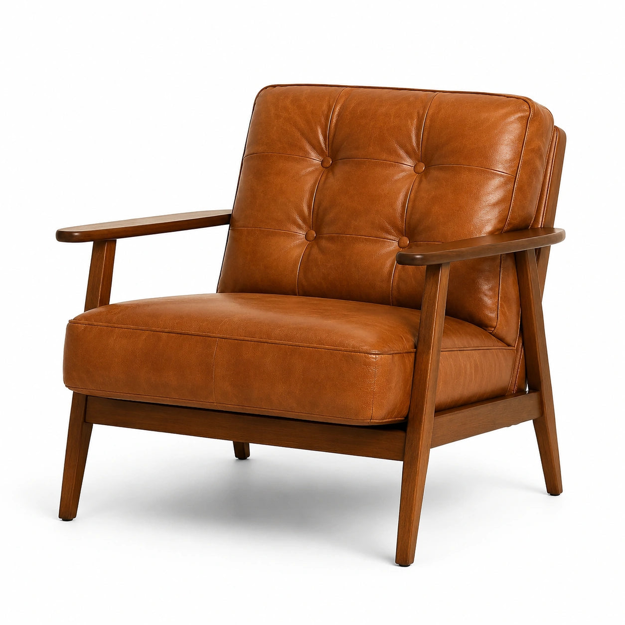 Sessel aus Leder mit Holzrahmen Braun 75 cm x 80 cm x 85 cm