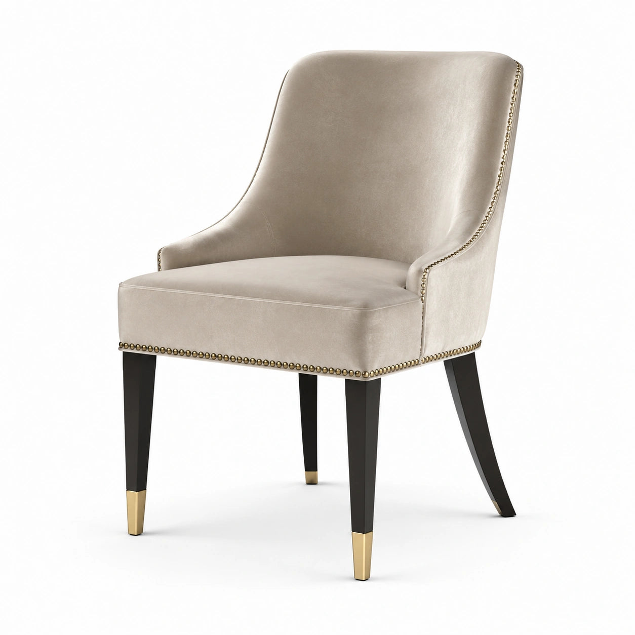 Essstuhl Velours Creme mit Metallnieten