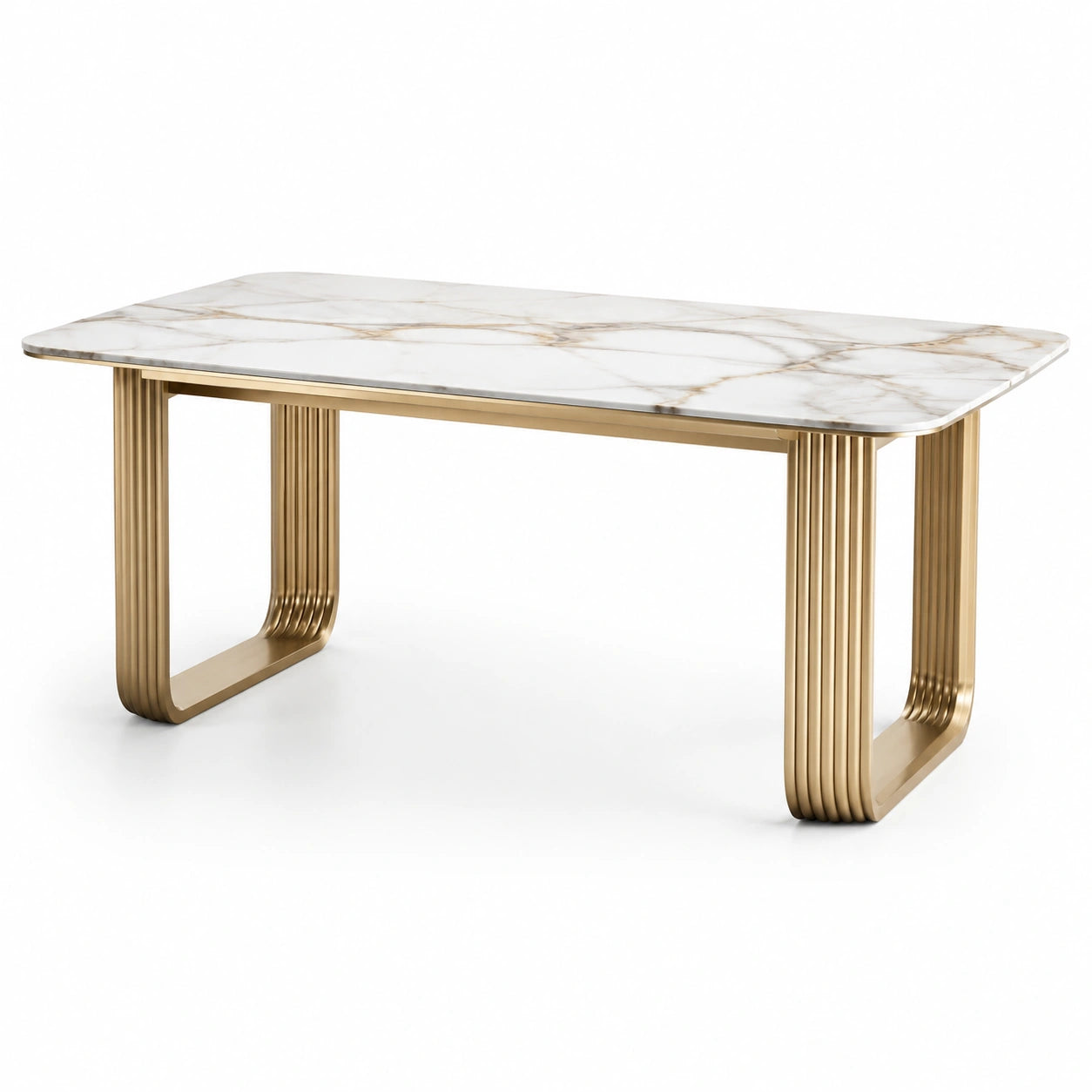 Rechteckiger Esstisch aus Marmor und Edelstahl Weiß/Gold 180x90x75 cm