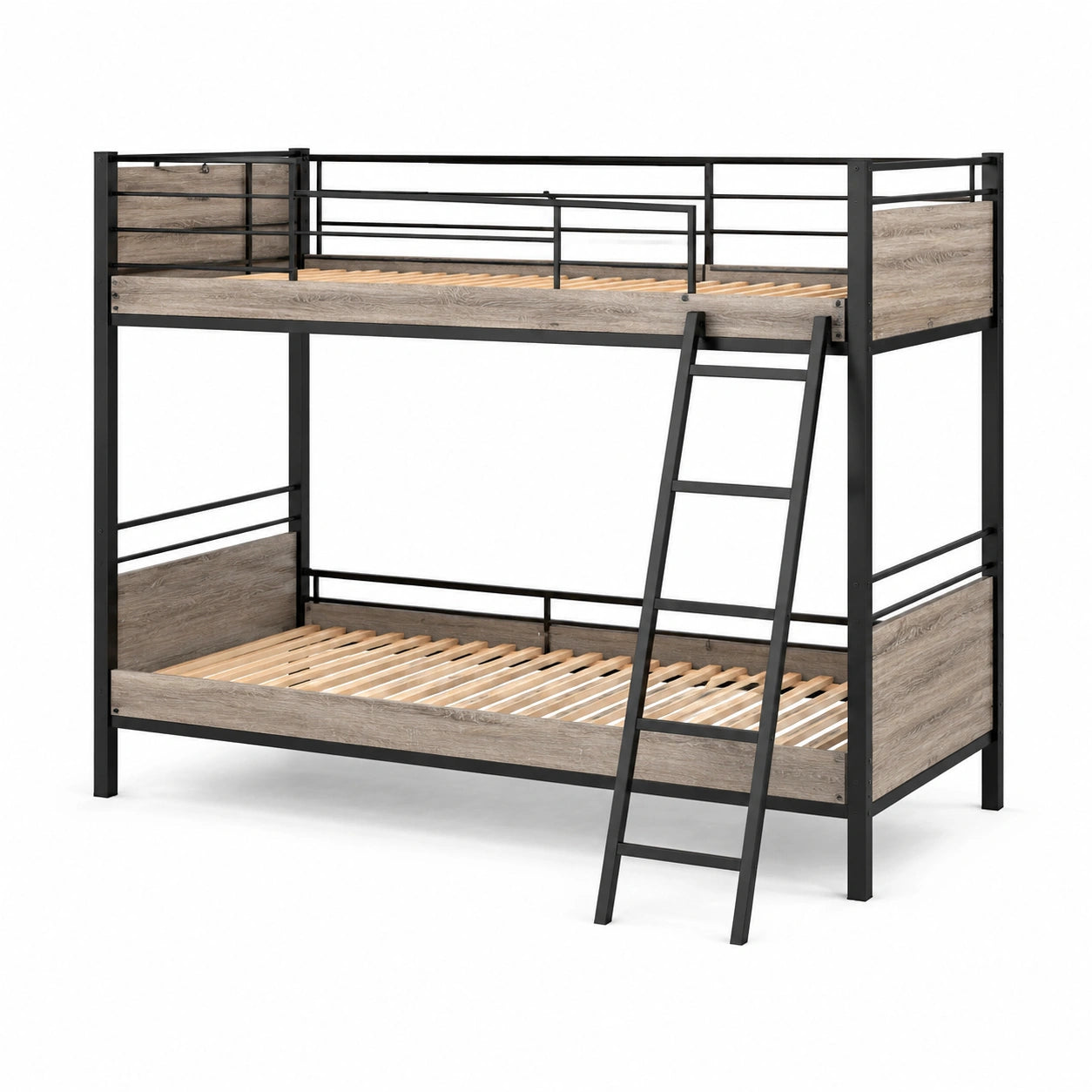 Metall-Etagenbett Schwarz mit Holzoptik 200x90 cm