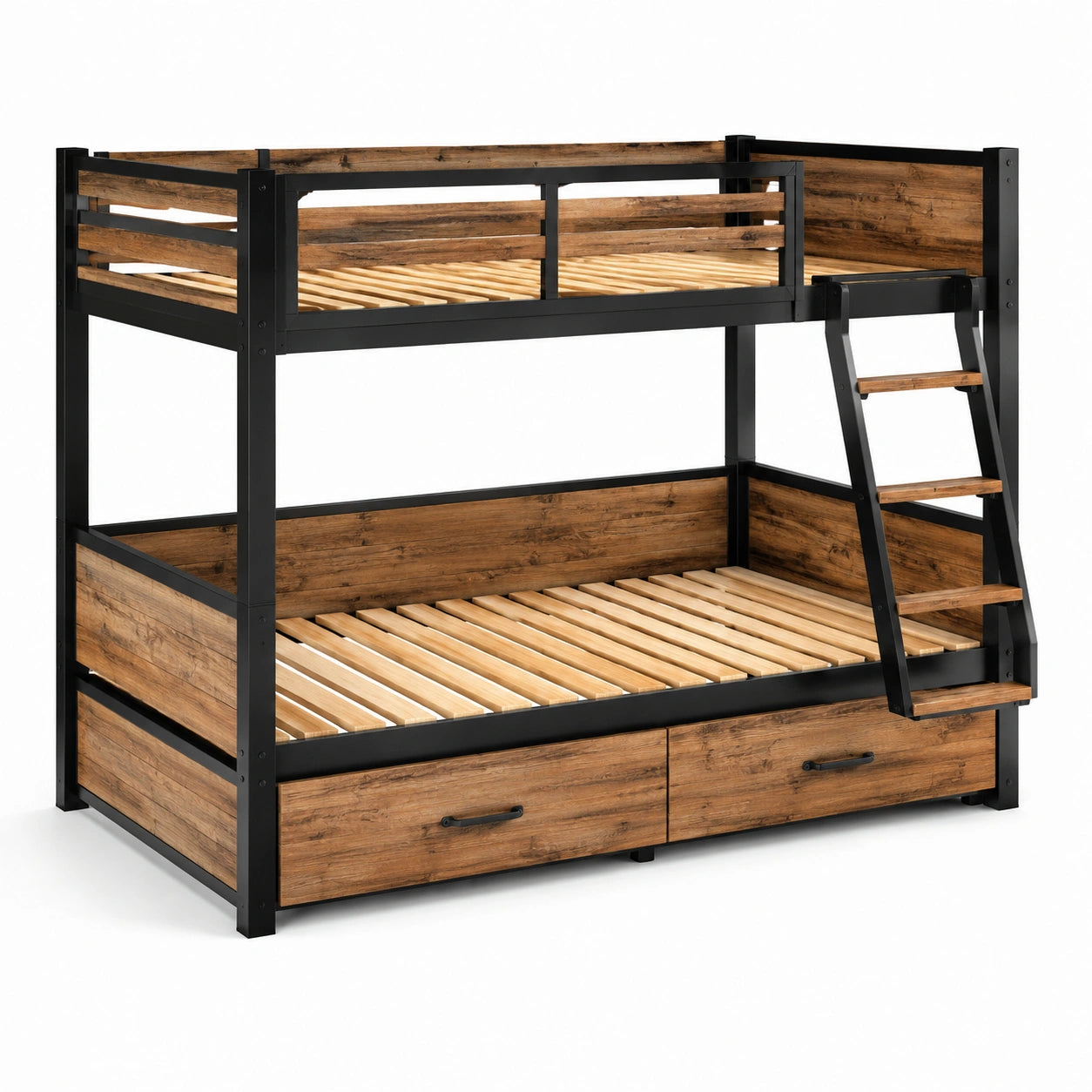 Etagenbett aus MDF-Holz und Metall Schwarz/Braun 200x90 cm