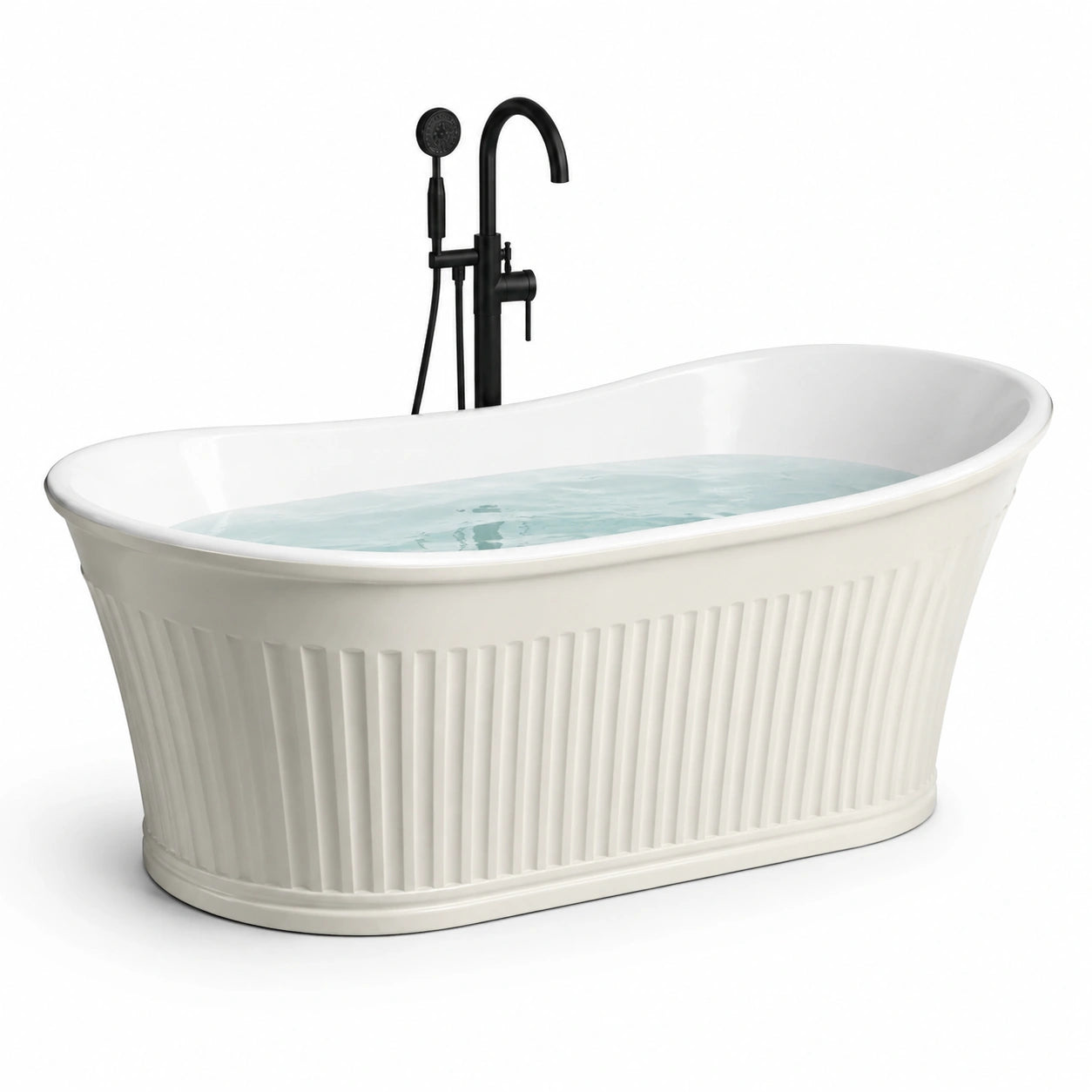 Freistehende Badewanne Oval Weiß Acryl mit Armatur