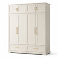 Kleiderschrank Holz Creme mit 6 Türen und 2 Schubladen