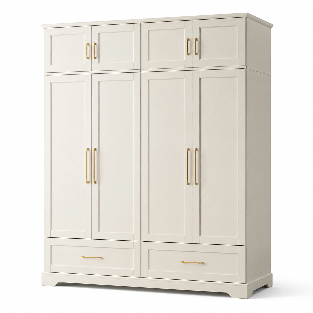 Kleiderschrank Holz Creme mit 6 Türen und 2 Schubladen