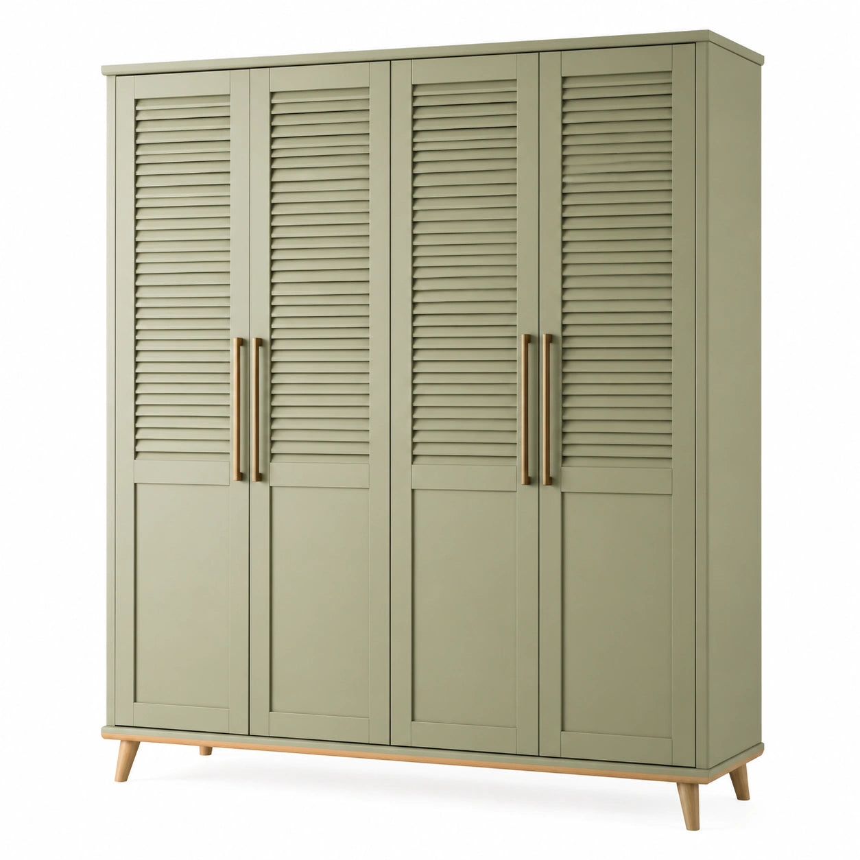 Kleiderschrank mit Lamellentüren MDF Grün 200cm x 160cm x 60cm