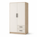 2-türiger Kleiderschrank mit 2 Schubladen aus MDF mit Melaminbeschichtung in Weiß/Natur