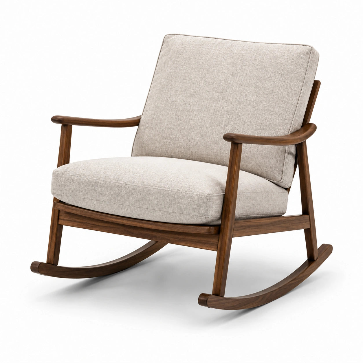 Schaukelstuhl aus Walnussholz mit Polyesterbezug, Beige